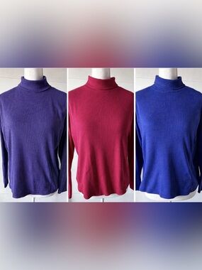 Coldwater Creek Turtleneck Lot of 3 Houndstooth women's Petite XL 18 Blue Red